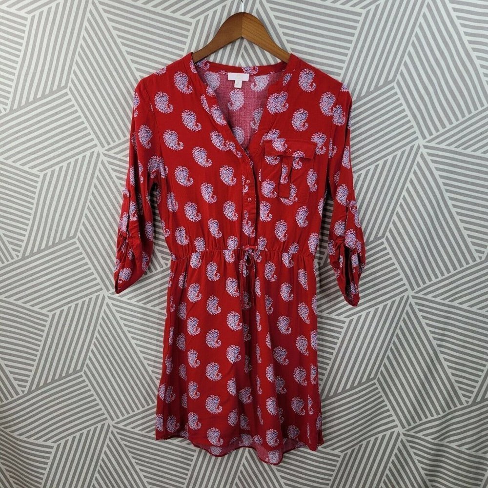 C Studio Shirt Dress Size Small Sheath Career Paisley floral Red lightweight